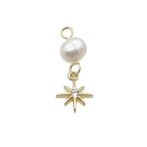 Copper Northstar Pendant With Pearl Gold Plated, approx 8mm, 6mm [FD12198]