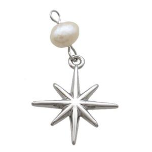 Copper Northstar Pendant With Pearl Platinum Plated, approx 18mm, 6mm [FD12199]
