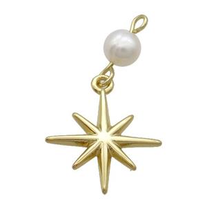 Copper Northstar Pendant With Pearl Gold Plated, approx 18mm, 6mm [FD12200]