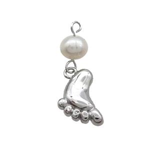 Copper Pendant With Pearl Babyfeet Platinum Plated, approx 11-13mm, 6mm [FD12205]