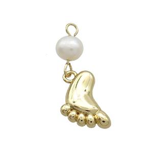 Copper Pendant With Pearl Babyfeet Gold Plated, approx 11-13mm, 6mm [FD12206]
