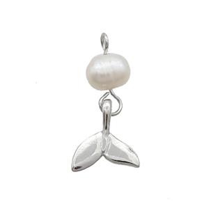 Copper Shark-tail Pendant With Pearl Platinum Plated, approx 9-10mm, 6mm [FD12207]