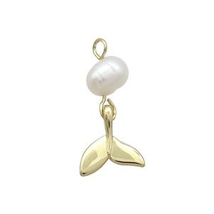 Copper Shark-tail Pendant With Pearl Gold Plated, approx 9-10mm, 6mm [FD12208]