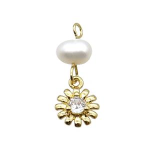 Copper Sunflower Pendant Pave Zircon With Pearl Gold Plated, approx 8mm, 6mm [FD12210]