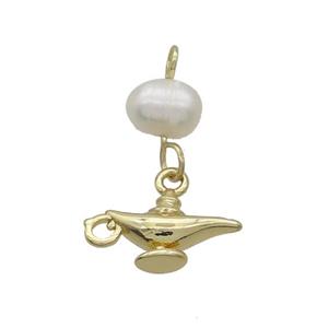 Copper Pendant With Pearl Aladdin Lamp Gold Plated, approx 7-10mm, 6mm [FD12212]