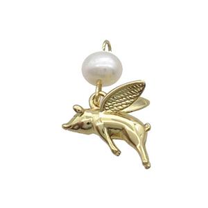 Copper Pig Charm Pendant With Pearl Gold Plated, approx 13mm, 6mm [FD12218]