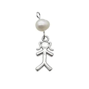 Copper Girl Kids Pendant With Pearl Platinum Plated, approx 7-13mm, 6mm [FD12219]