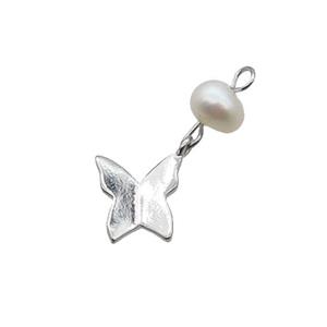 Copper Butterfly Pendant With Pearl Platinum Plated, approx 8-10mm, 6mm [FD12221]