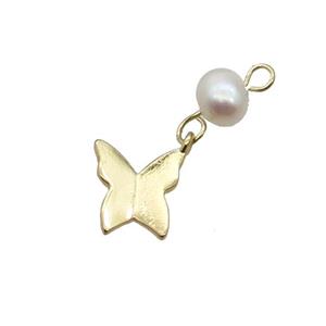 Copper Butterfly Pendant With Pearl Gold Plated, approx 8-10mm, 6mm [FD12222]
