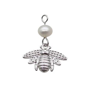 Copper Honeybee Pendant With Pearl Platinum Plated, approx 10-16mm, 6mm [FD12223]