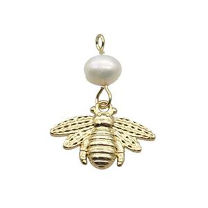 Copper Honeybee Pendant With Pearl Gold Plated, approx 10-16mm, 6mm [FD12224]