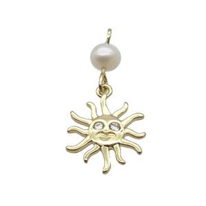 Copper Sun Pendant Pave Zircon With Pearl Gold Plated, approx 14mm, 6mm [FD12226]