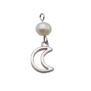Copper Moon Pendant With Pearl Platinum Plated, approx 8-10mm, 6mm [FD12231]