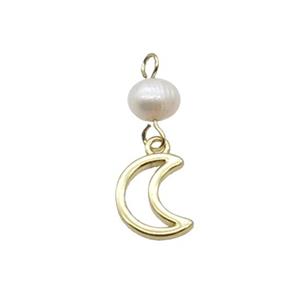 Copper Moon Pendant With Pearl Gold Plated, approx 8-10mm, 6mm [FD12232]