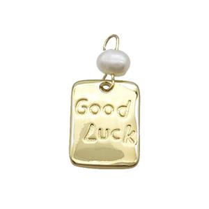 Copper Rectangle Pendant With Pearl Good Luck Gold Plated, approx 13-18mm, 6mm [FD12236]