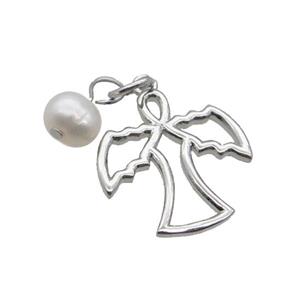 Copper Angel Pendant With Pearl Platinum Plated, approx 16mm, 6mm [FD12239]