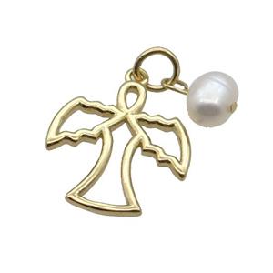 Copper Angel Pendant With Pearl Gold Plated, approx 16mm, 6mm [FD12240]