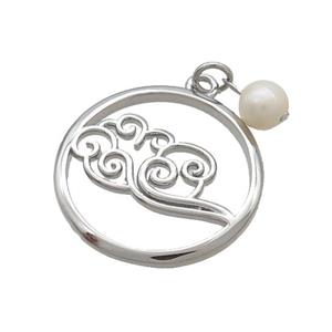 Copper Pendant With Pearl Lucky Cloud Circle Platinum Plated, approx 25mm, 6mm [FD12241]