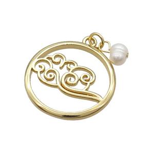 Copper Pendant With Pearl Lucky Cloud Circle Gold Plated, approx 25mm, 6mm [FD12242]