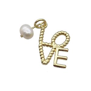 Copper LOVE Pendant With Pearl Gold Plated, approx 12-18mm, 6mm [FD12246]