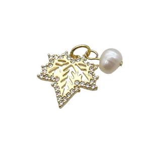 Copper Maple Leaf Pendant Pave Zircon With Pearl Gold Plated, approx 15mm, 6mm [FD12248]