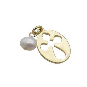 Copper Cross Pendant With Pearl Gold Plated, approx 12-15mm, 6mm [FD12250]