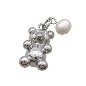Copper Bear Pendant With Pearl Platinum Plated, approx 10-17mm, 6mm [FD12253]