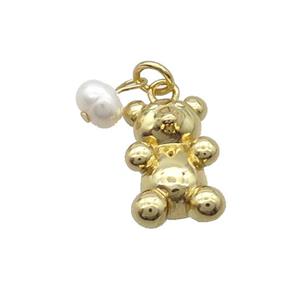 Copper Bear Pendant With Pearl Gold Plated, approx 10-17mm, 6mm [FD12254]