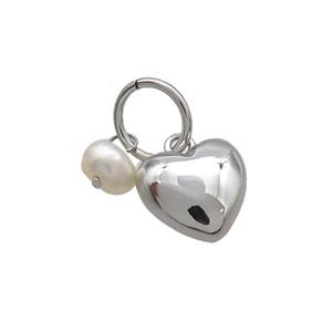 Copper Heart Pendant With Pearl Platinum Plated, approx 12mm, 10mm, 6mm [FD12255]