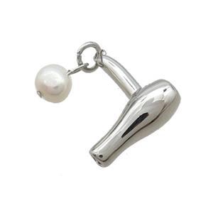 Copper Hairdryer Pendant With Pearl Platinum Plated, approx 16mm, 6mm [FD12257]