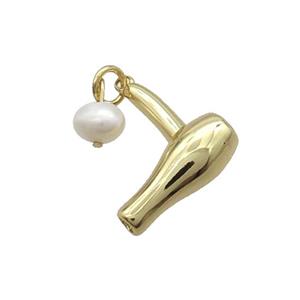 Copper Hairdryer Pendant With Pearl Gold Plated, approx 16mm, 6mm [FD12258]