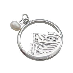 Copper Mountain Pendant With Pearl Circle Platinum Plated, approx 25mm, 6mm [FD12259]