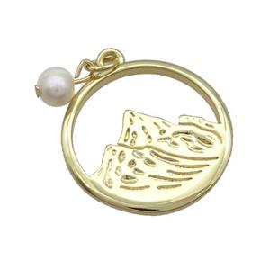 Copper Mountain Pendant With Pearl Circle Gold Plated, approx 25mm, 6mm [FD12260]