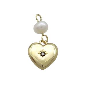 Copper Heart Pendant Pave Zircon With Pearl Gold Plated, approx 10mm, 6mm [FD12261]