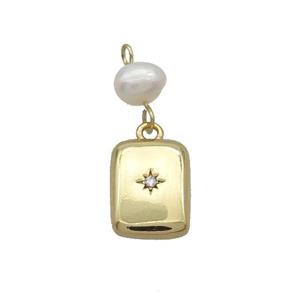 Copper Rectangle Pendant Pave Zircon With Pearl Gold Plated, approx 10-13mm, 6mm [FD12263]