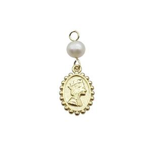 Copper Queen Pendant With Pearl Gold Plated, approx 10-15mm, 6mm [FD12267]