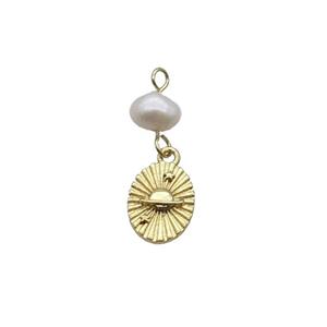 Copper Planet Pendant With Pearl Gold Plated, approx 8-11mm, 6mm [FD12268]