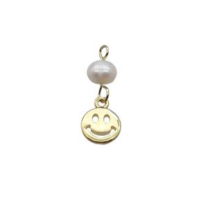 Copper Emoji Pendant With Pearl Happyface Gold Plated, approx 8mm, 6mm [FD12269]