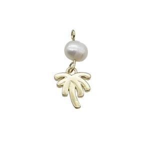 Copper Coconut Tree Pendant With Pearl Gold Plated, approx 10mm, 6mm [FD12271]
