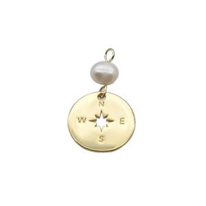 Copper Compass Pendant With Pearl Gold Plated, approx 15mm, 6mm [FD12272]