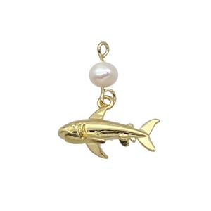 Copper Whale Pendant With Pearl Gold Plated, approx 10-20mm, 6mm [FD12276]