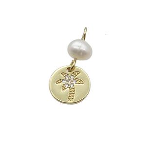 Copper Coconut Tree Pendant Pave Zircon With Pearl Gold Plated, approx 10mm, 6mm [FD12278]