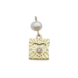 Copper Heart Pendant Pave Zircon With Pearl Gold Plated, approx 11mm, 6mm [FD12279]