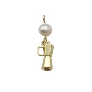 Copper Pendant With Pearl Lockhandle Gold Plated, approx 5-11mm, 6mm [FD12280]
