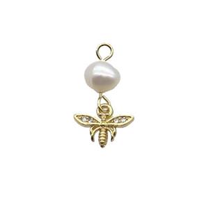 Copper Honeybee Pendant Pave Zircon With Pearl Gold Plated, approx 6-10mm, 6mm [FD12283]
