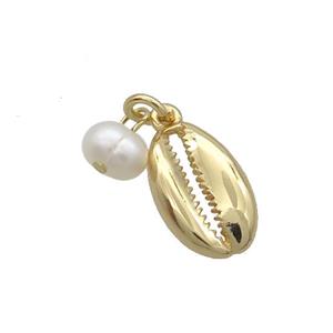 Copper Conch Pendant With Pearl Gold Plated, approx 10-15mm, 6mm [FD12288]