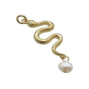 Copper Snake Pendant With Pearl Gold Plated, approx 12-25mm, 6mm [FD12291]