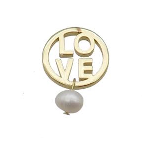 Copper LOVE Pendant With Pearl Gold Plated, approx 15mm, 6mm [FD12294]