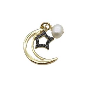 Copper Moon Pendant With Pearl Gold Plated, approx 13-16mm, 6mm [FD12295]