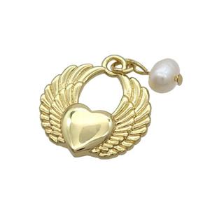 Copper Angel Wing Pendant With Pearl Gold Plated, approx 20mm, 6mm [FD12296]